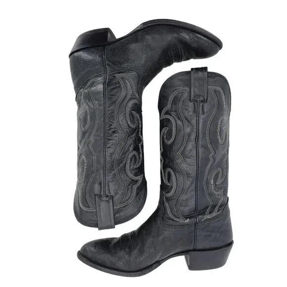 Vintage Nocona Exotic Elephant Print Men 9.5D Black Leather Cowboy Western Boots - Picture 7 of 15